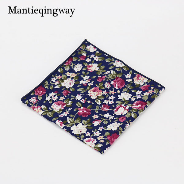 Mantieqingway Style Wedding Party Paisley & Floral Pocket Square for Mens Suit Cotton Blue & Red Handkerchiefs 24cm Chest Towel
