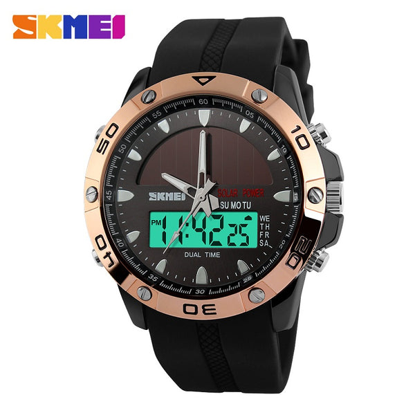 SKMEI Men Solar Dual Watches Fashion Digital Sport Watch Chronograph Alarm Waterproof Quartz Wristwatches Relogio Masculino 1064