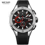 Megir Mens Chronograph Sport Round Analogue Quartz Wrist Watches Date Indicator Silicone Bracelet Strap 2053G Blue Black