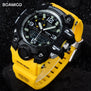 BOAMIGO Brand Men Sports Watches LED Digital Analog Wrist Watch Swim Waterproof Yellow Rubber Gift Clock Relogios Masculino