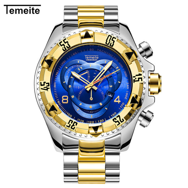 Relogio TEMEITE 2018 New Quartz Watches Mens Fashion Creative Heavy Waterproof Wristwatch Luxury Gold Blue Full Steel Masculino