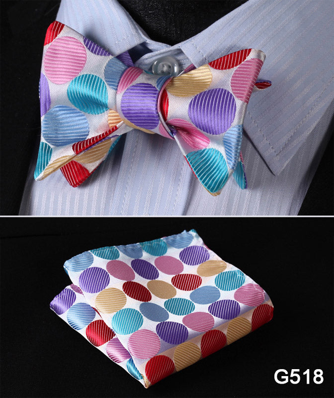 Check Polka Dot Silk Jacquard Woven Men Butterfly Self Bow Tie BowTie Pocket Square Handkerchief Hanky Suit Set G5