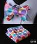 Check Polka Dot Silk Jacquard Woven Men Butterfly Self Bow Tie BowTie Pocket Square Handkerchief Hanky Suit Set G5