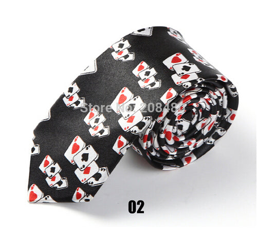 New 2inch wide 7 Fashion "Playing Cards / Poker White"Pattern Party ties Polyester Woven Classic Men`s Neck Ties-Free Shipping