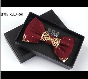 Korean Formal Mens Bow Tie With Metal Decorate Groomsman Groom Bow Ties For Men Wedding Party Bowtie Gift Box Butterfly Neckwear