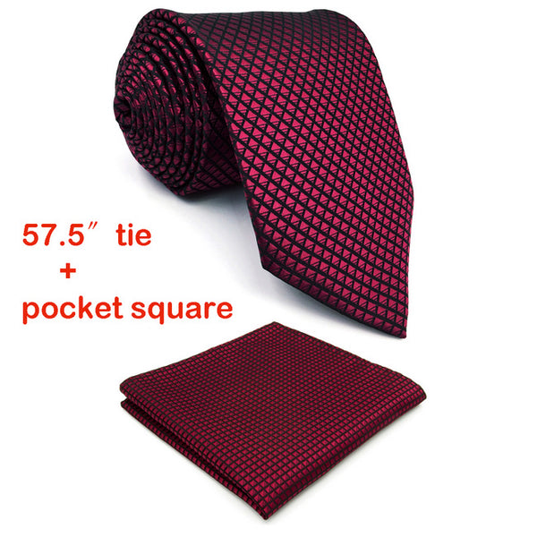 U25 Solid Checked Burgundy Crimson Red Black Mens Neckties 100% Silk Matching Hanky For Men Silk Brand Men Tie Wedding 63"