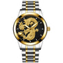Dragon Gold Watch men watches fashion stainless steel Wristwatch 3D art Quartz clock waterproof Luxury Cool super mens relogio