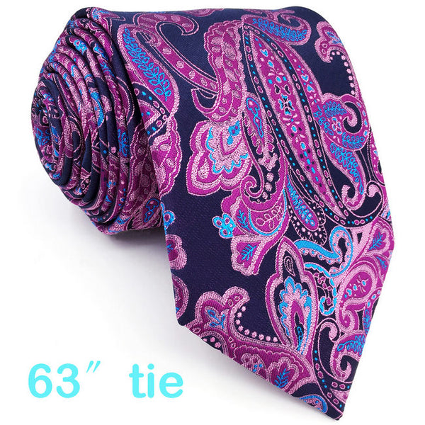 Q15 Extra long size Paisley Blue Pink Mens Necktie Ties 100% Silk Jacquard Woven Brand New Fashion