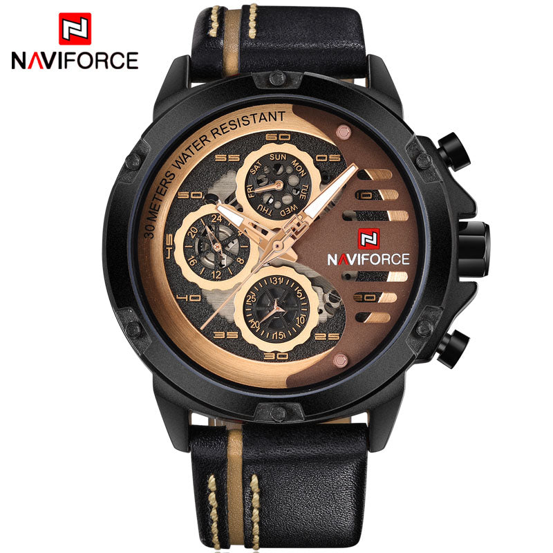 NAVIFORCE Luxury Brand Watches Men Sport Leather 24 hour Date Quartz Watch Man Waterproof Clock Men's Army Military Wrist Watch