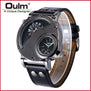 Top Brand Luxury OULM 9591 Men Watches Stainless Steel Case Dual Time PU Leather Quartz-watch Sports Men's Watches