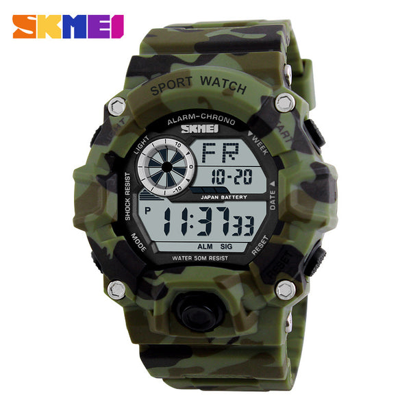 SKMEI Fashion Camo Digital Watch Men Chronograph Sport Army Green Watch Military Camouflage LED Wristwatch 50M Waterproof 1019