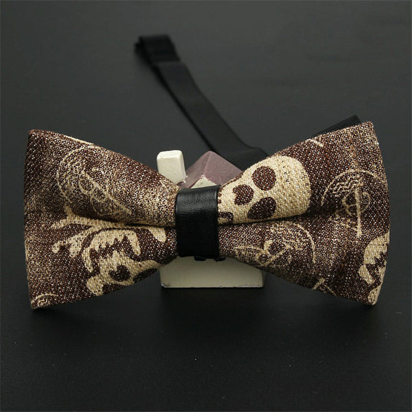 AWAYTR Classic Black Skull Printted Neck Tie for Wedding Men Fashion Business Bow Tie Neckwear Denim Print Bowtie 12*6cm