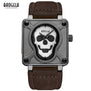 Baogela Mens Waterproof Black Brown Leather Strap Square Dial Quartz Wrist Watches with Luminous Skull BGL1701