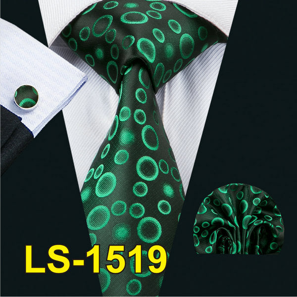 LS-822 Mens Tie Black Paisley 100% Silk Classic Barry.Wang Tie Hanky Cufflinks Set For Men Formal Wedding Party Groom Hot Sell