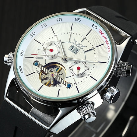 Jaragar Mens Watches Top Brand Luxury Automatic Fashion Sport Watch Shark Lines Design Rubber Band Tourbillion Display Calendar