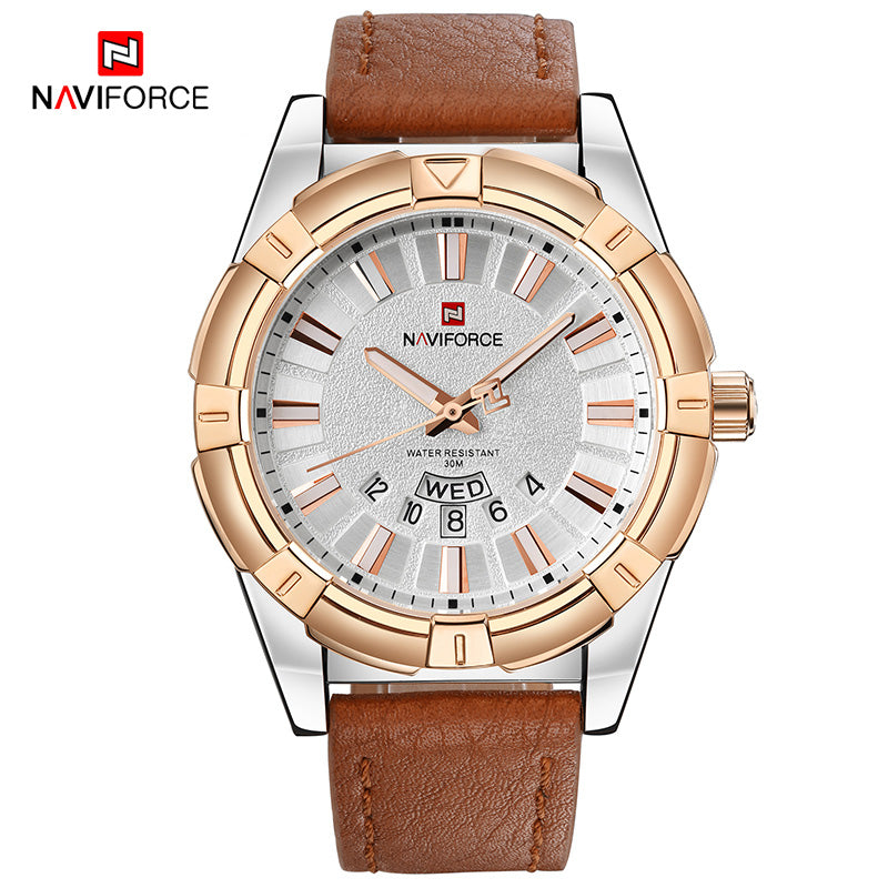NAVIFORCE Men Quartz Watch Fahion Brand Men's Waterproof Sport Watches Man Casual Analog Wristwaches Leather Calendar Gold Clock