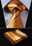 Party Wedding Classic Pocket Square Tie TS4017N8S Orange Yellow Stripe 3.4" Silk Woven Men Tie Necktie Handkerchief Set