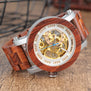 BOBO BIRD Wood&Steel Exposed Mechanical Watch Wooden Band Vintage Bronze Skeleton Male Antique Steampunk Casual Automatic