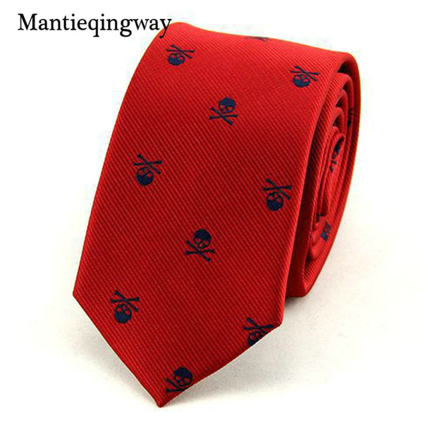 Mantieqingway Neck Ties for Men 6cm SKinny Polyester Silk Neckties Skull Print Business Neckwear Corbatas Wedding Suits Gravatas